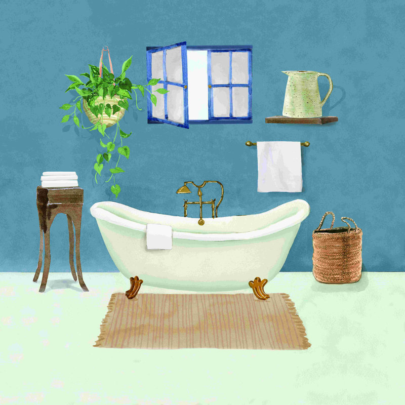 «Bathroom Bath Blue» - peinture sur toile tendue, H 12 po x l 12 po