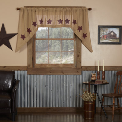 Roldao Cotton Swag 78" Window Valance in Natural Burgundy