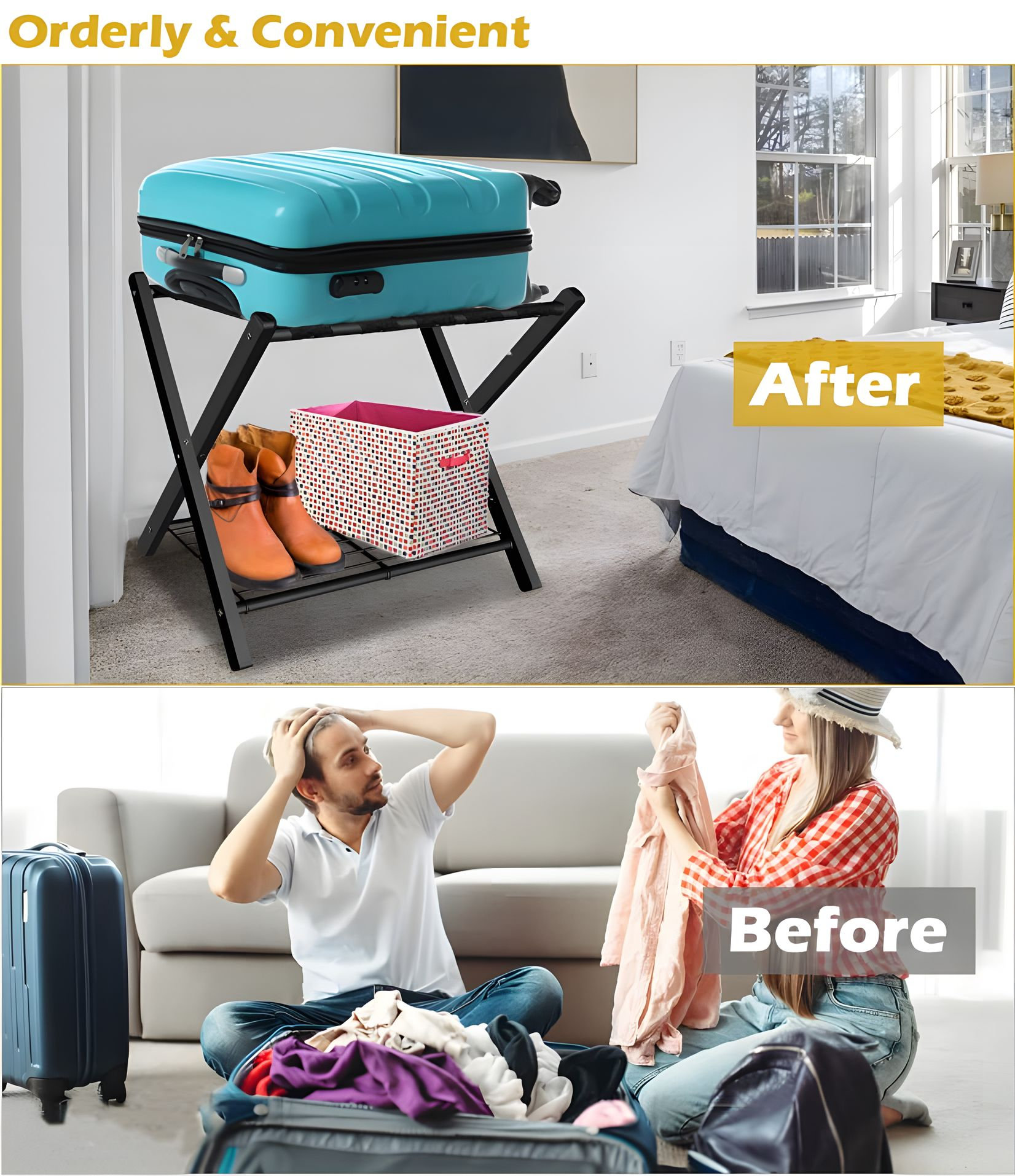 COAHAHA 2-Pack Foldable Heavy Duty Steel Luggage Racks With Metal ...