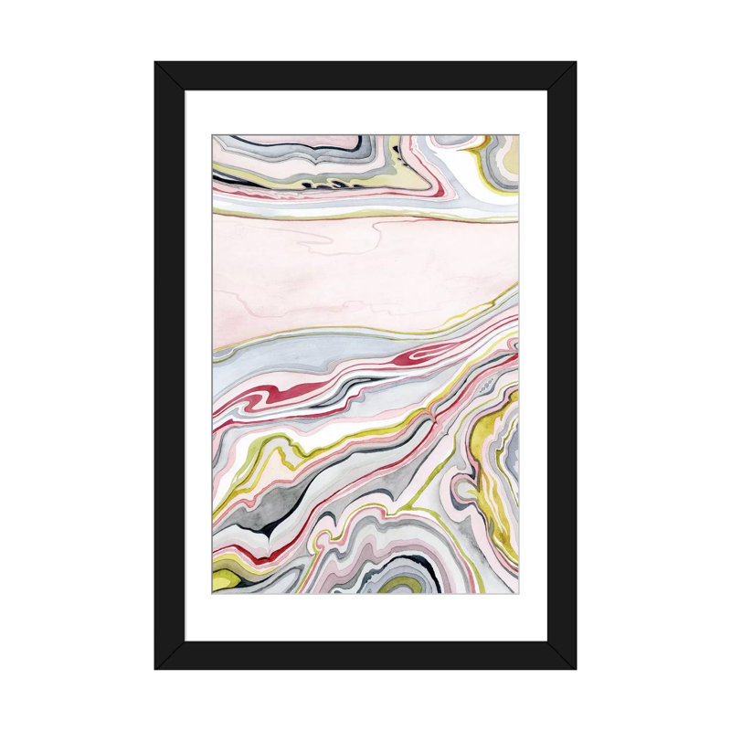 «Watercolor Marbler I», impression sur toile, H 24 po x l 16 po x P 1 po, Papier avec cadre noir, Blanc