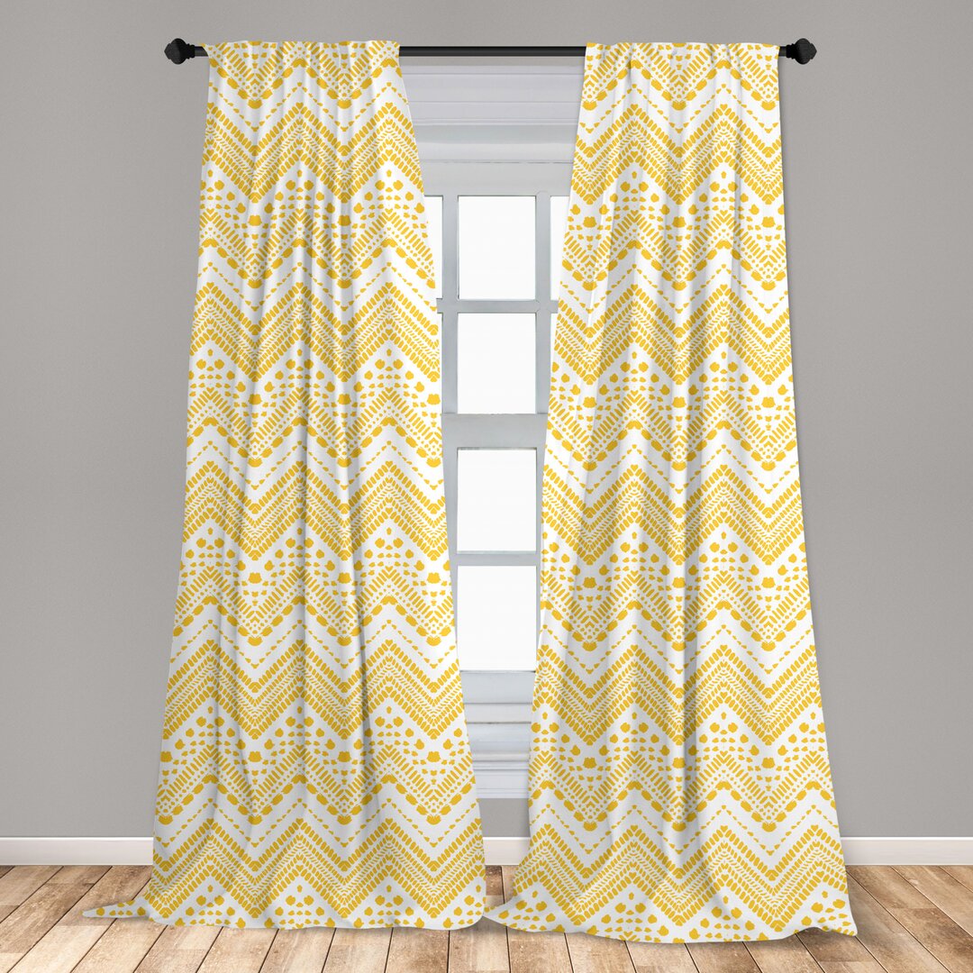 Fenstervorhänge, Leichtes Dekor, Aztec Muster, Yellow Chevron, Mustard Weiß