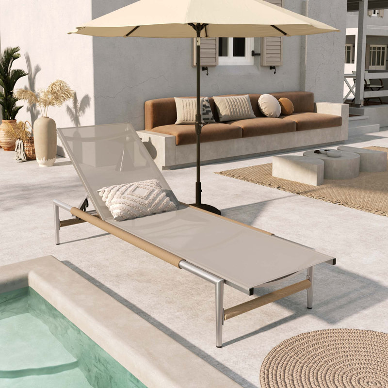 Chaise longue d'extérieur Hargrove Aluminun, siège extérieur en filet, 1 pièce
