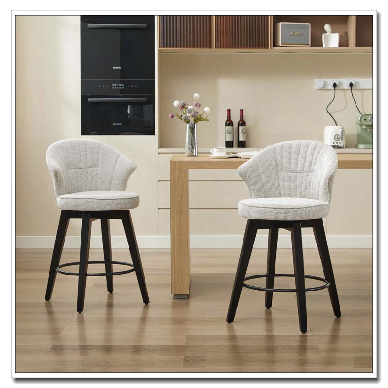 Chenille Fabric Swivel Counter Height Bar Stools, White