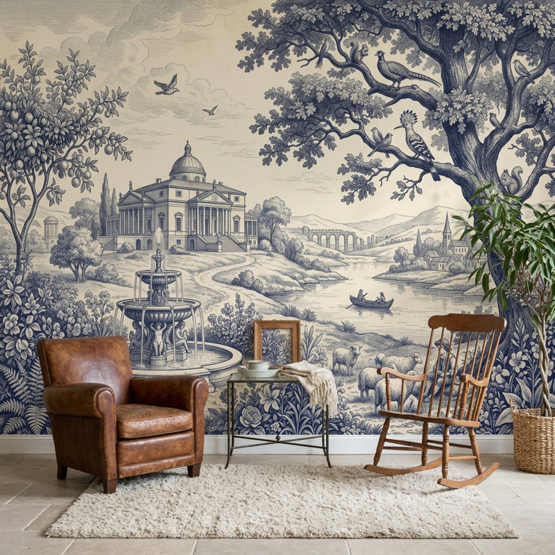 Papier peint Blue Toile, Peler et coller, 200 po x 120 po