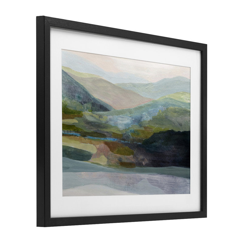 «Misty Morning Mountain», reproduction encadrée sous verre, conception de Farren Lee, H 17 po x l 21 po, Cadre noir minuit