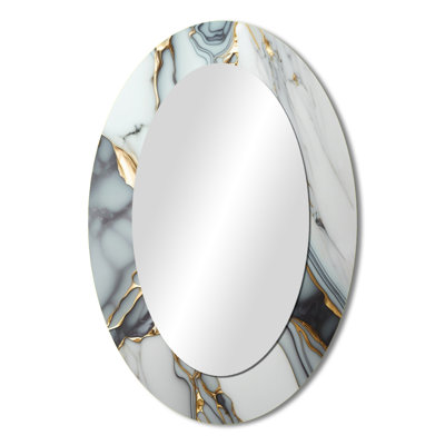 Abstract Geode Gold And White Marble V - Abstract Oval Decorative Mirror On Metal