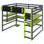 Lit mezzanine double en bois avec bureau, support de rangement latéral, tablettes multiples et lumière RVB-130384592-130384593