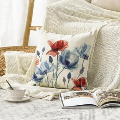 Housse de coussin décoratif à motif floral coquelicot du 4 juillet Color Life, 18 X 18 pouces