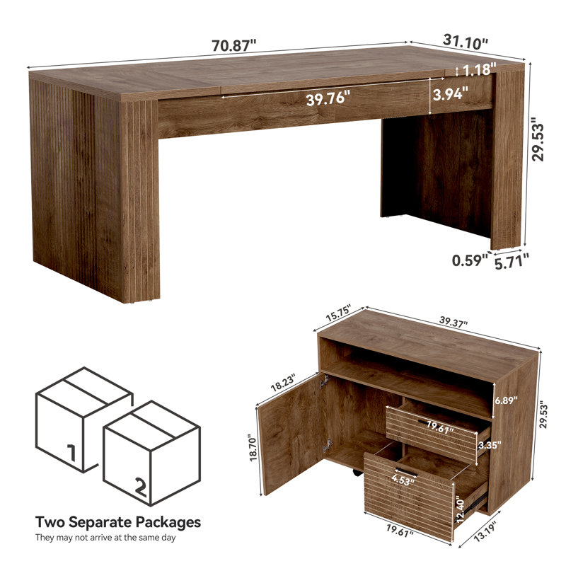 Bureau de direction 71 "avec armoire, ensemble de bureaux en L avec tiroirs et tablettes de rangement
