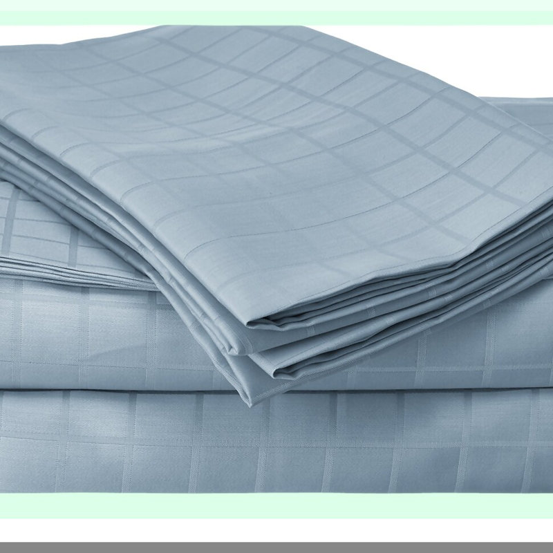 Sky Blue Dobby Cotton Deep Pocket Sheets - 6-Piece Set - Soft & Silky - Wrinkle-Resistant - Breathable - Luxurious Bedding - King Size - WPDO250SSKISK
