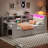 Twin Size Wood Platform Bed With Upholstered Headboard, Ample Storage, Charging Function, 7 - Color Led, Desk And White + Beige Cushion Of Multiple Station, Adjustable-1265011097