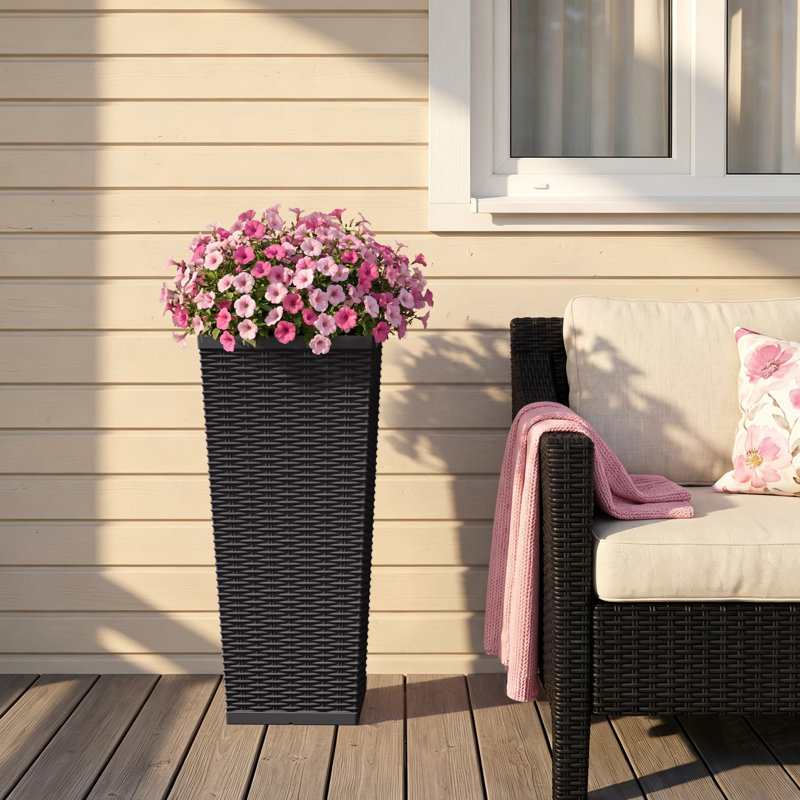 Ensemble de 2 boîtes à fleurs en plastique 2 pièces H 24 "/ 32", grandes boîtes à fleurs en osier, Noir