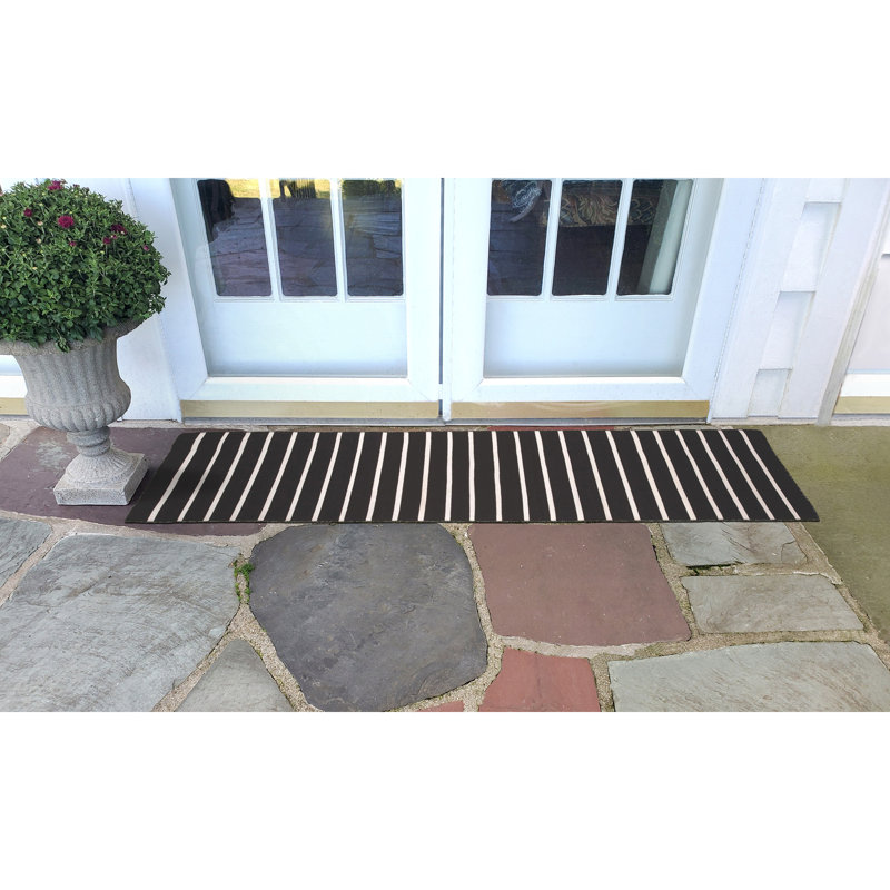 Tapis intérieur / extérieur noir / ivoire Garbrielle, Tapis de couloir 2 pi x 8 pi