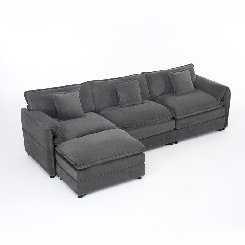 4-Piece 109'' Reversible Modern Modular Sectional Sofa, Chenille Upholstered L-Shape Couch Set, 4-Seater Comfy Cloud Couches With Movable Ottoman