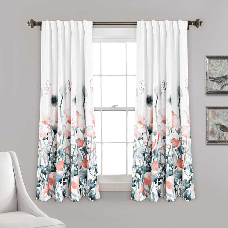 Zuri Room Darkening Curtain Pair, 52" W x 95" L, Blue/Coral