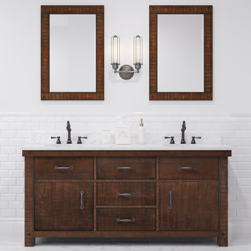 Meuble-lavabo avec miroir Aberdeen, Blanc de Carrare, Terre de Sienne rustique, Miroir inclus