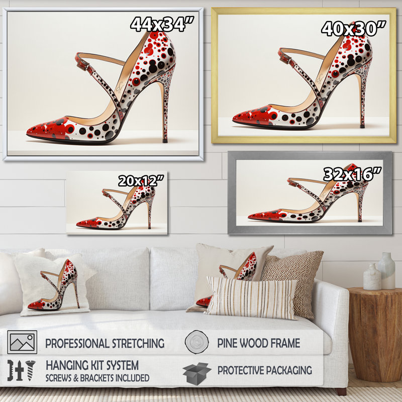 Red High Heels Sophistication III - Imprimé, H 16 po x l 32 po, Cadre flottant doré
