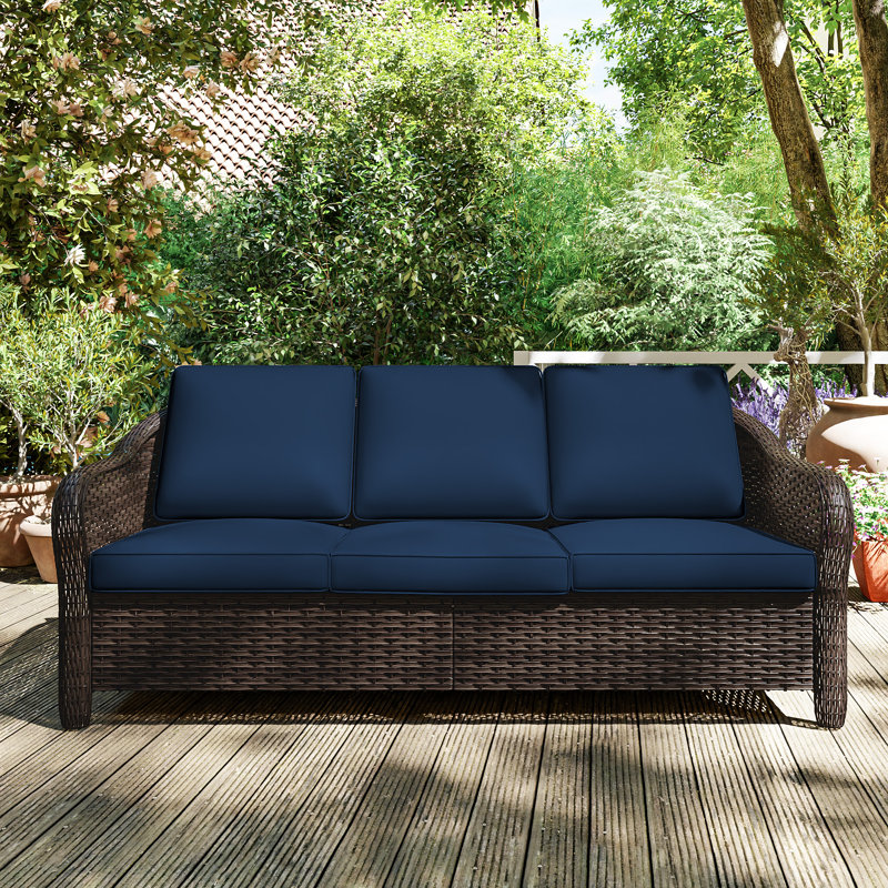 Polyethylene (PE) Wicker Outdoor Patio Sofa, Dark Blue