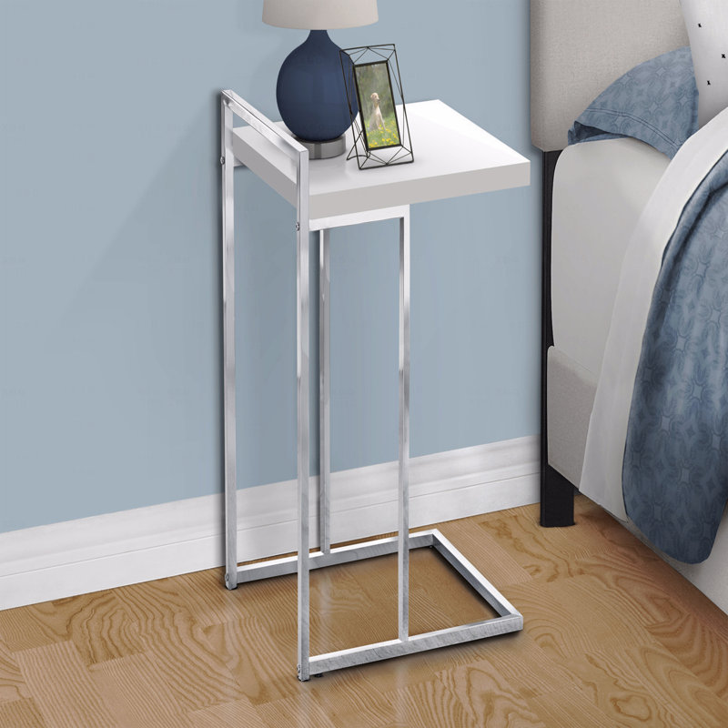 Table d'appoint, en forme de C, bout, côté, collation, stratifié, métal chromé, contemporain, moderne, Blanc, Argent argent
