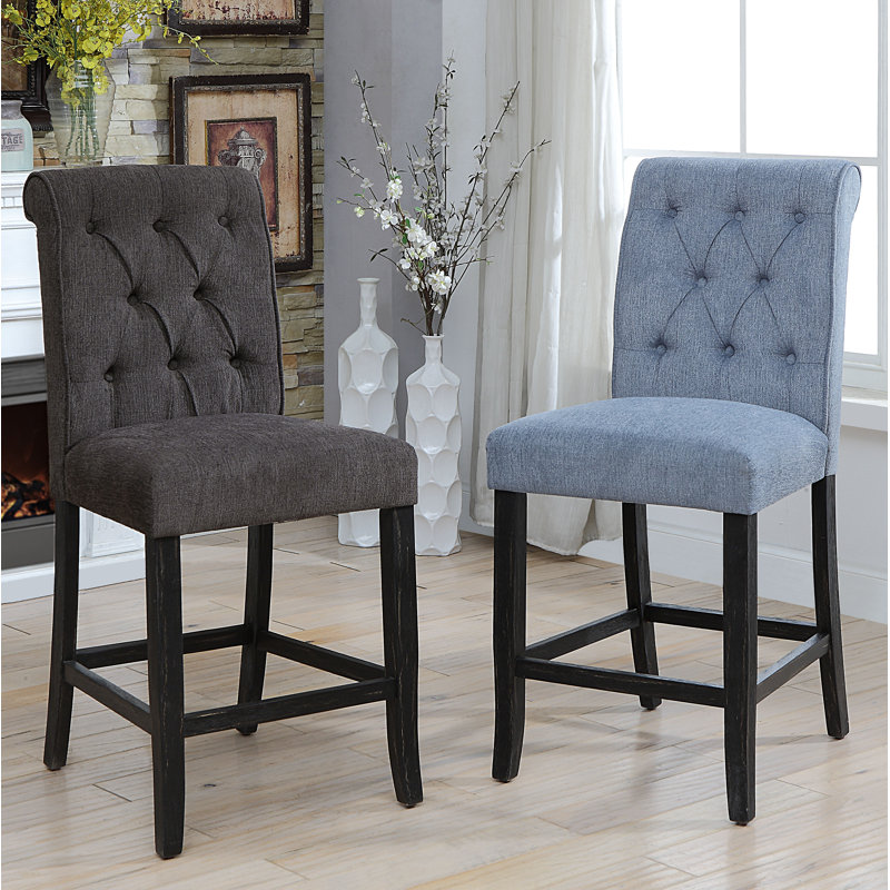 Biyron Bar Stool, Counter Stool (25.5" Seat Height), Beige Polyester/Rustic Oak Frame
