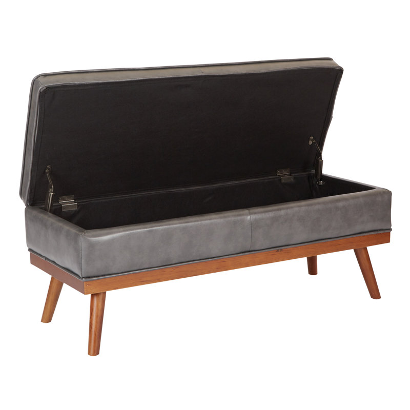 Boyu Polyester Blend Upholstered Storage Bench, Pewter Faux Leather