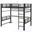 Lit mezzanine double en métal avec bureau, tablettes et lumière DEL, filet de fer, noir