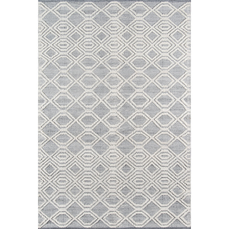 Tapis gris tissé à la main à motif géométrique Inika, Rectangle 3 pi 6 po x 5 pi 6 po