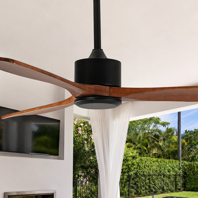 Ventilateur de plafond en bois de 52 pouces sans lumière avec pales en bois massif, moteur à courant continu réversible silencieux et télécommande