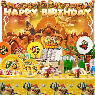 Décorations de fête d'anniversaire Bowser, ensemble de 112 décorations de fête Bowser et ensemble de vaisselle pour enfants Bowser