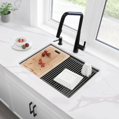 STYLISH 25 inch Graphite Black Workstation Single Bowl Undermount 16G Stainless Steel Kitchen Sink -  S-612WN