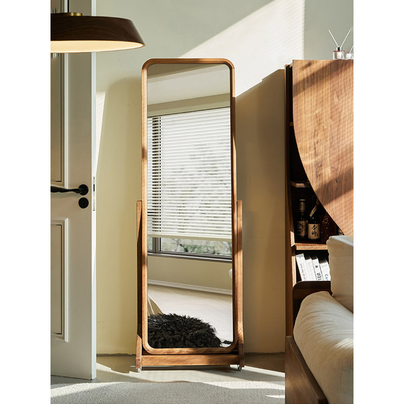 Retro Black Walnut Solid Wood Movable Adjustable Full-Length Mirror