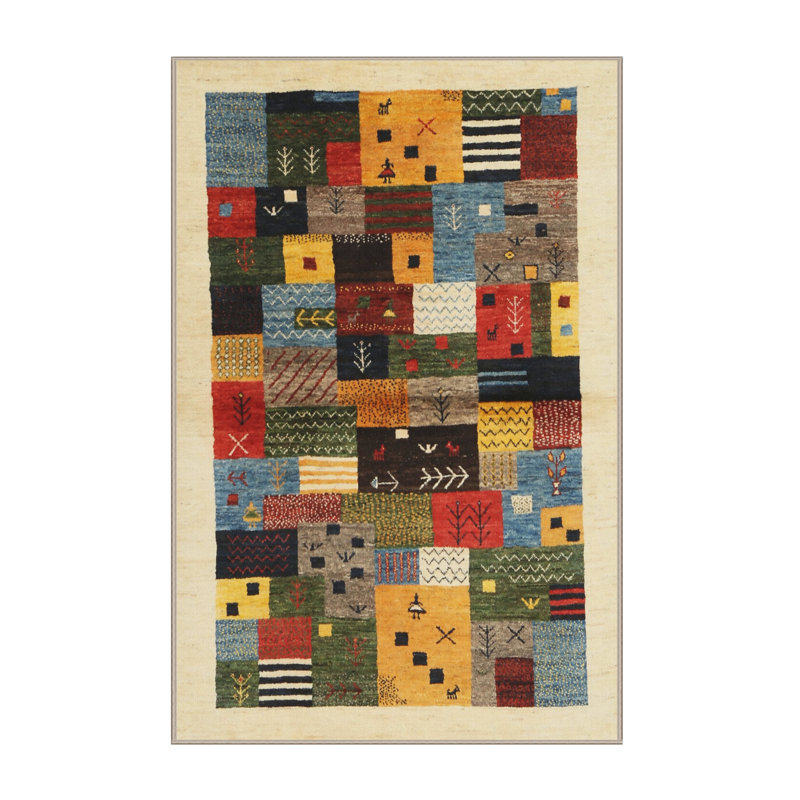 Tapis beige/gris/rouge contemporain, Rectangle 7 pi x 10 pi