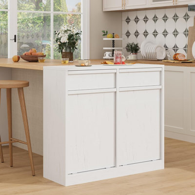 Armoire à linge pour panier à linge, avec paniers de rangement à double basculement, armoire à poubelle de ferme 20 gallons avec 2 tiroirs, panier à linge en bois caché pour salle de bain, cuisine (blanc)