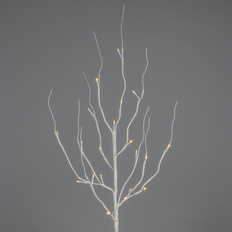 Set of 2 39in White LED Branches with Timer, Battery Operated