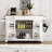 Fluted Kitchen Island with Trash Can Storage, Power Outlet & Internal Storage Rack (White)-129470458
