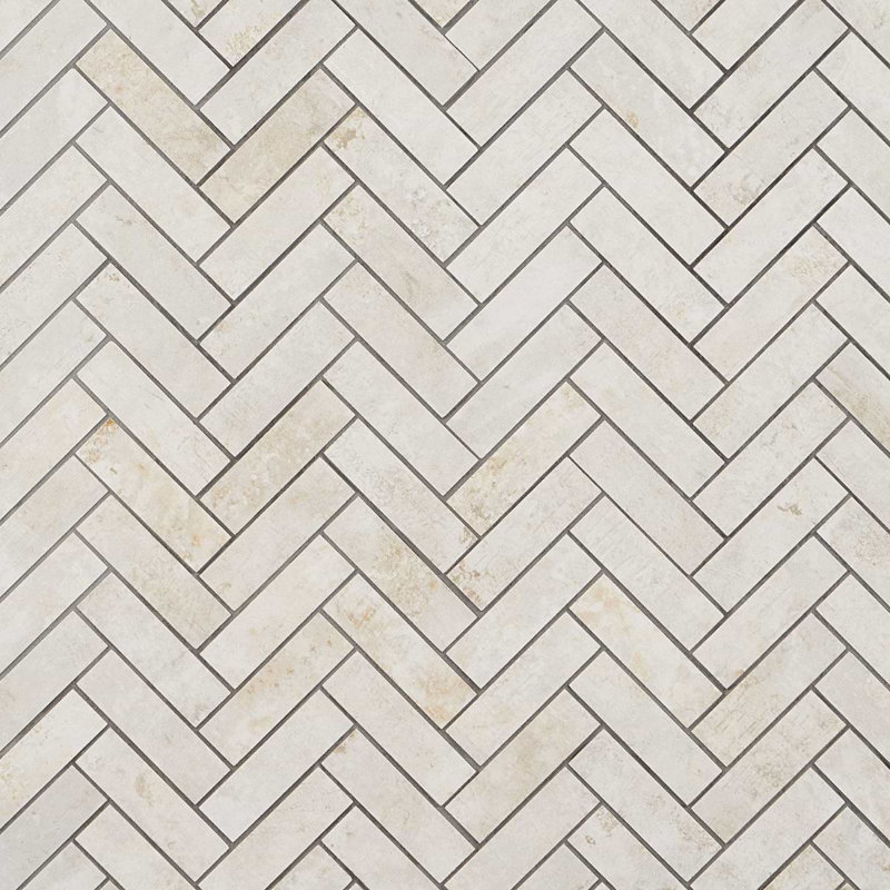 Portrait Herringbone Matte Porcelain Mosaic, Ivory