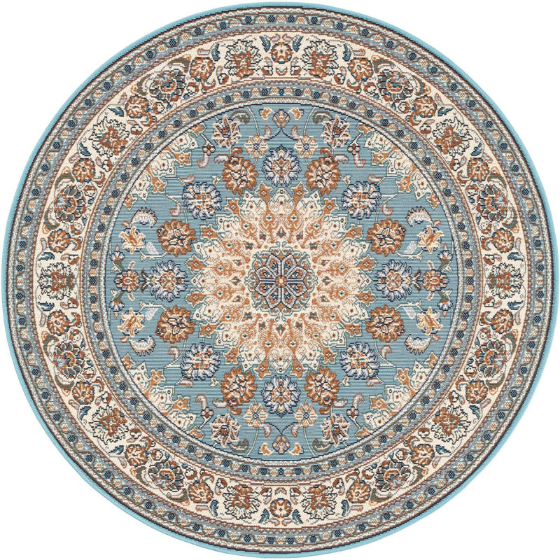 Tapis traditionnel bleu Tollefson, Rond 4 pi 1 po