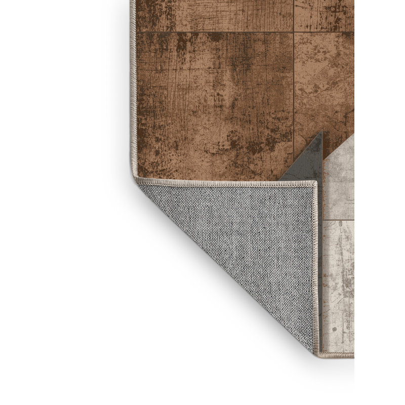 Tapis industriel abstrait beige lavable à la machine Bensonhurst - Reliure beige, 3 x 5