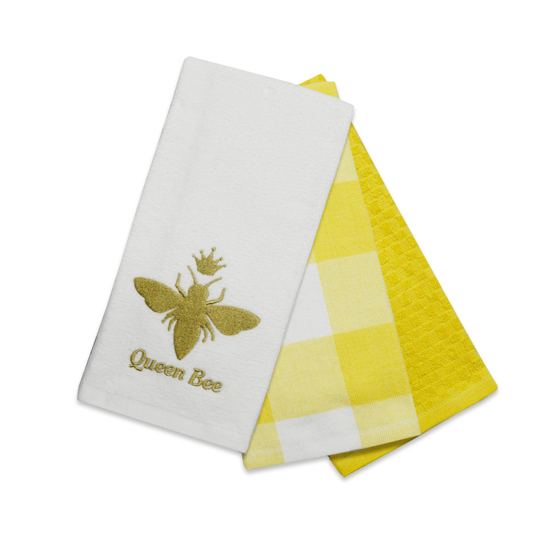 Super Absorbent 3 pack Cotton Tea Towels - Queen Bee