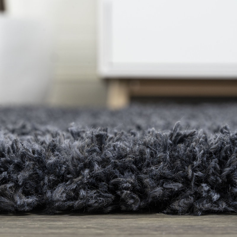 Tapis bleu marine à poils longs Anttwan, Rectangle 3 pi 11 po x 5 pi 11 po
