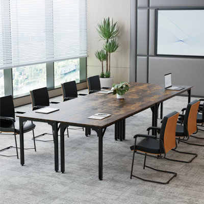 Ensemble de table de conférence modulaire, bureau industriel en bois et en métal gris de 78,7 po d'épaisseur, disposition flexible en forme de U / rangée pour les salles de réunion, la formation et l'espace de travail collaboratif