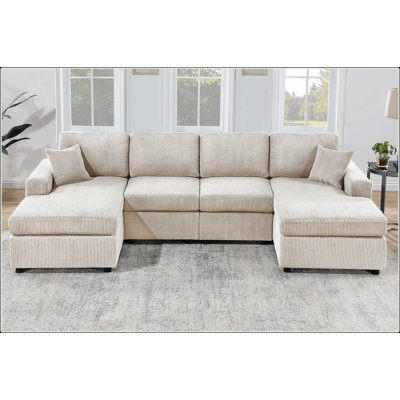 Ensemble modulaire de conception moderne avec un tissu en velours côtelé doux, une disposition spacieuse et une finition ivoire élégante pour une vie confortable