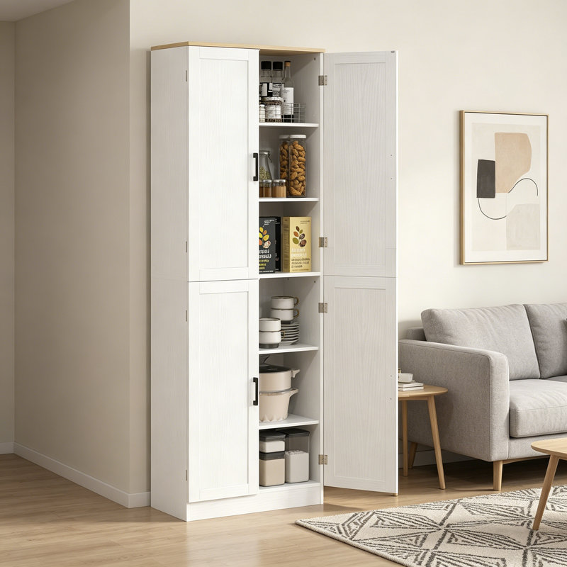 Armoire de rangement 67 pouces autoportante à 4 portes avec rangement réglable