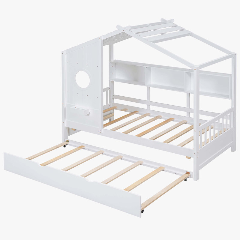 Lit en bois avec lit gigogne, Lit simple, Blanc