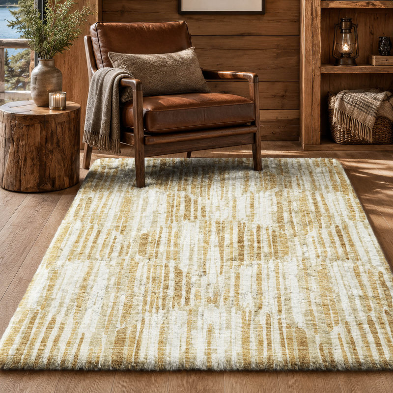 Tapis Dream Shag ADS739 Lines, lavable à la machine, de qualité supérieure, Gold, 10' x 14'