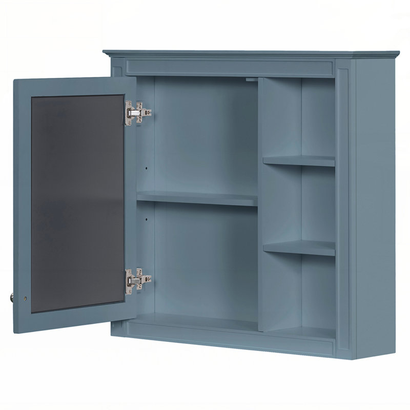 Armoire de rangement murale moderne avec miroir et 3 tablettes ouvertes, idéale pour les salles de bain élégantes et organisées