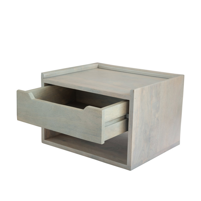 Table de chevet Alina en bois massif avec plateau et rangement ouvert, Gris
