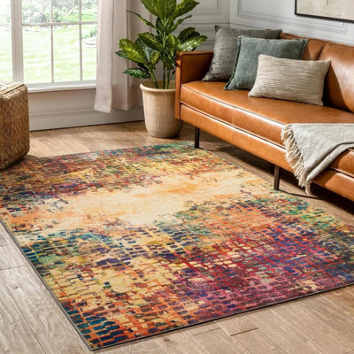 Vintage Abstract Area Rug 160x230cm, Large Faux Wool Living Room Rugs