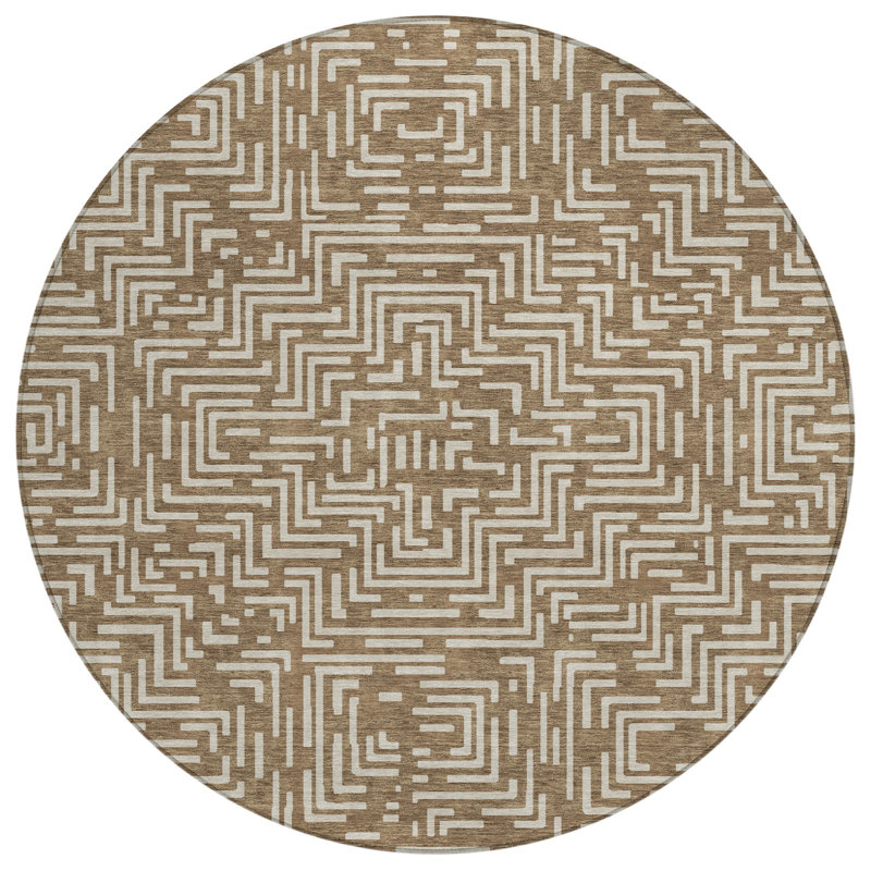 Machine Washable Indoor/Outdoor Chantille ACN2664 Geometric Rug, 8' Round, Brown