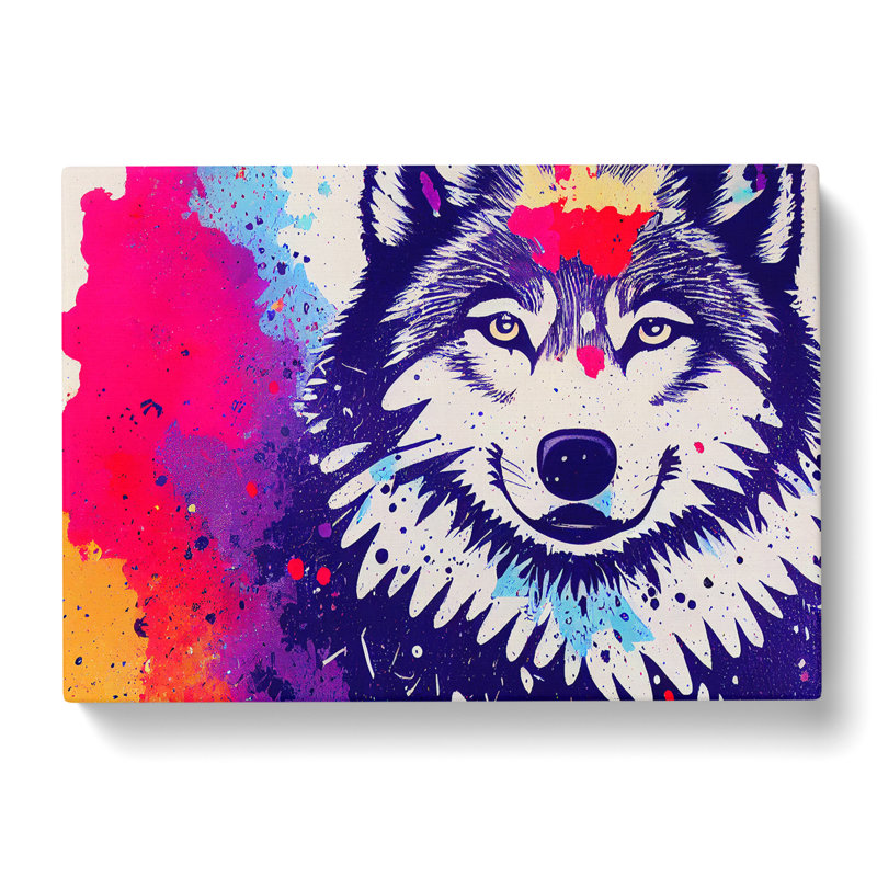 Colourful Wolf Abstract - Wrapped Canvas, 35cm H x 50cm W x 3cm D